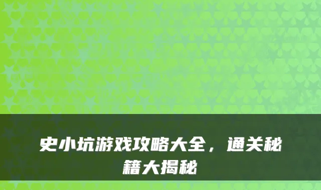 史小坑游戏攻略大全，通关秘籍大揭秘