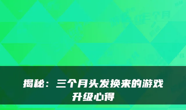 揭秘：三个月头发换来的游戏升级心得