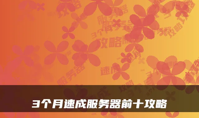 3个月速成服务器前十攻略