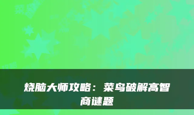 烧脑大师攻略:菜鸟破解高智商谜题