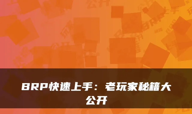 BRP快速上手：老玩家秘籍大公开