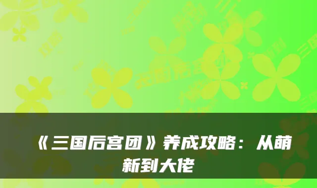 《三国后宫团》养成攻略：从萌新到大佬