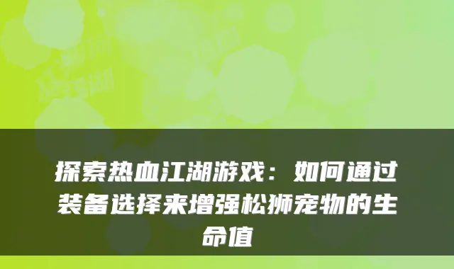 探索热血江湖游戏：如何通过装备选择来增强松狮宠物的生命值