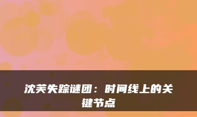 沈芙失踪谜团：时间线上的关键节点