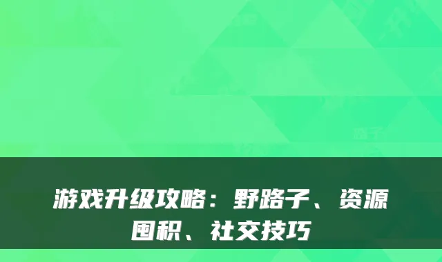 游戏升级攻略：野路子、资源囤积、社交技巧