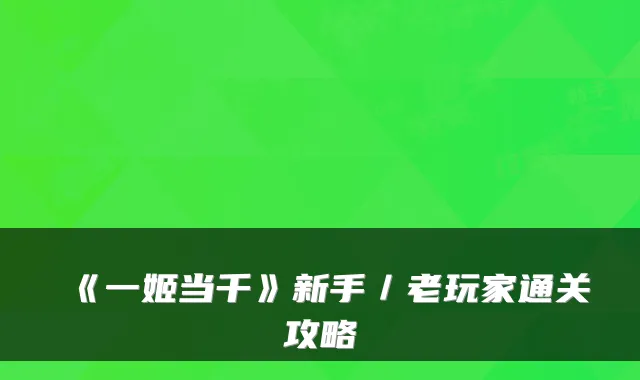 《一姬当千》新手／老玩家通关攻略