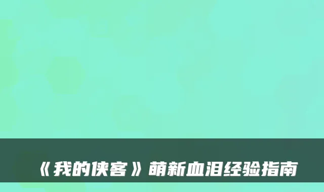 《我的侠客》萌新血泪经验指南
