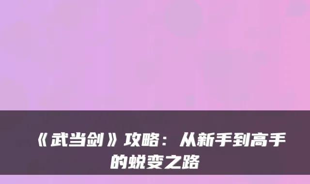 《武当剑》攻略:从新手到高手的蜕变之路