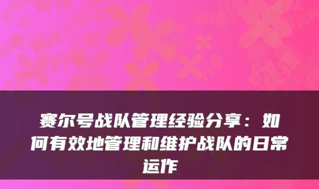 赛尔号战队管理经验分享：如何有效地管理和维护战队的日常运作