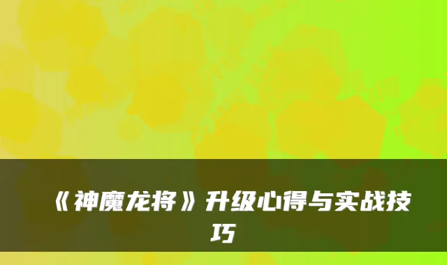 《神魔龙将》升级心得与实战技巧