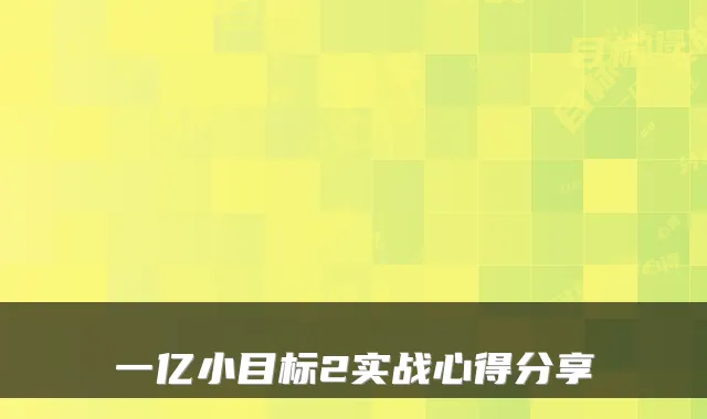 一亿小目标2实战心得分享