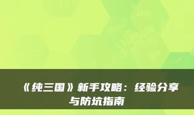 《纯三国》新手攻略：经验分享与防坑指南