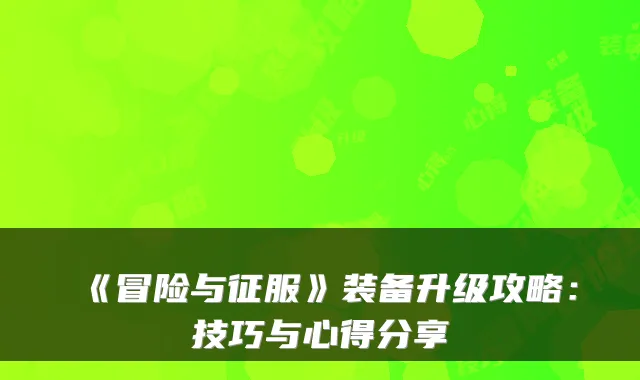 《冒险与征服》装备升级攻略：技巧与心得分享