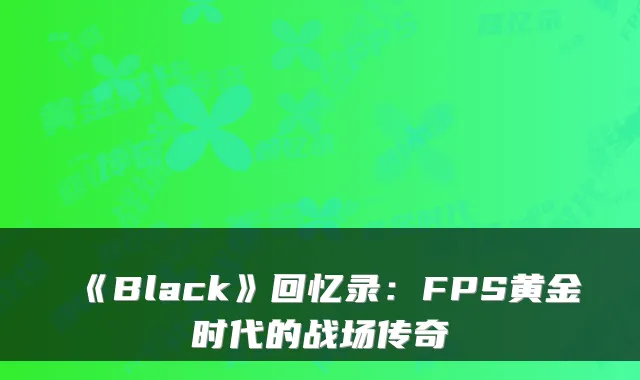 《Black》回忆录：FPS黄金时代的战场传奇