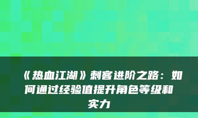 《热血江湖》刺客进阶之路:如何通过经验值提升角色等级和实力