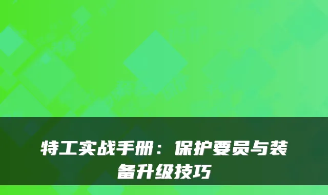 特工实战手册：保护要员与装备升级技巧