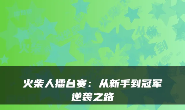 火柴人擂台赛：从新手到冠军逆袭之路