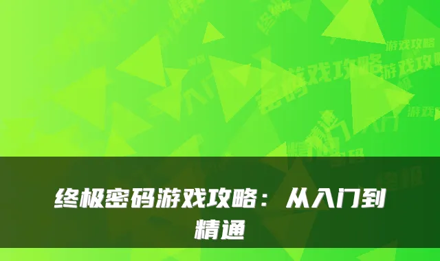 密码游戏攻略：从入门到精通