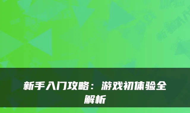 新手入门攻略：游戏初体验全解析