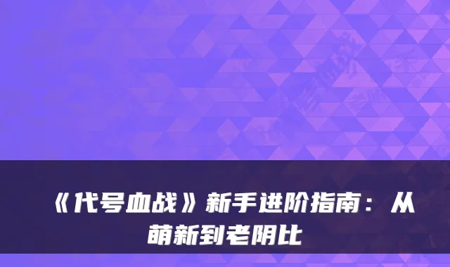《代号血战》新手进阶指南：从萌新到老阴比