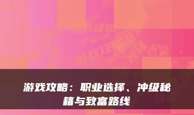游戏攻略：职业选择、冲级秘籍与致富路线