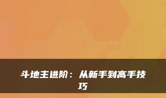 斗地主进阶:从新手到高手技巧