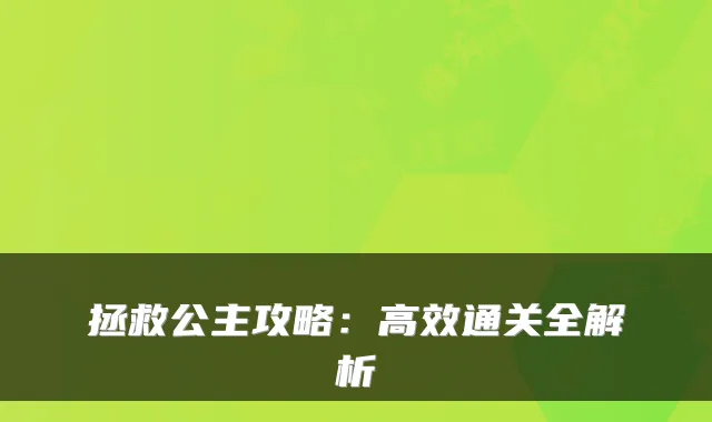 拯救公主攻略：高效通关全解析