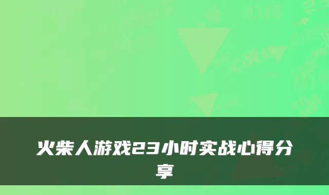 火柴人游戏23小时实战心得分享