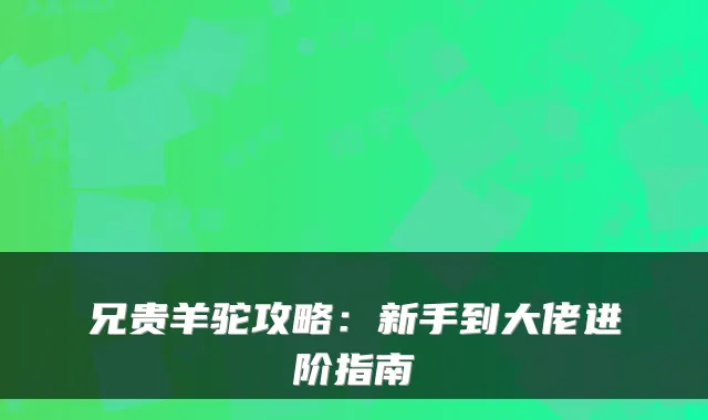 兄贵羊驼攻略：新手到大佬进阶指南
