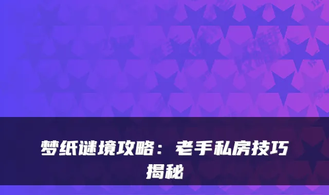 梦纸谜境攻略：老手私房技巧揭秘