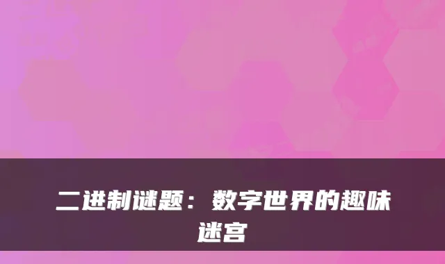 二进制谜题：数字世界的趣味迷宫