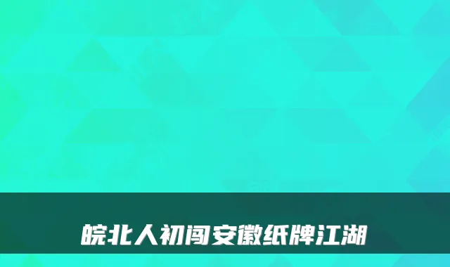 皖北人初闯安徽纸牌江湖