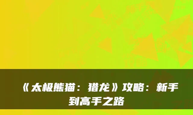 《太极熊猫：猎龙》攻略：新手到高手之路