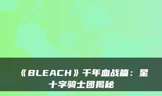 《BLEACH》千年血战篇：星十字骑士团揭秘