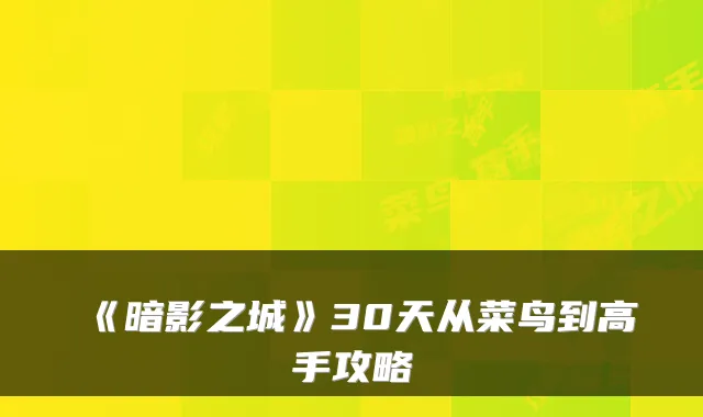 《暗影之城》30天从菜鸟到高手攻略