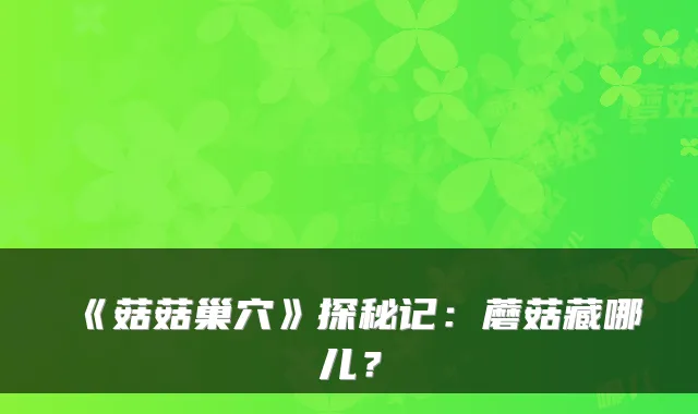 《菇菇巢穴》探秘记：蘑菇藏哪儿？