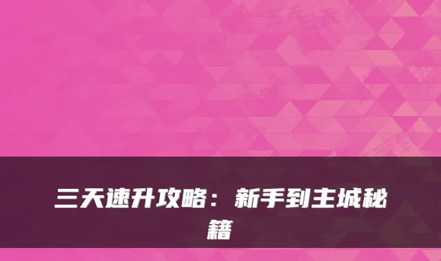 三天速升攻略：新手到主城秘籍