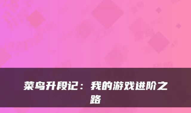 菜鸟升段记：我的游戏进阶之路