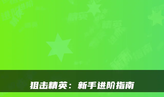 狙击精英：新手进阶指南