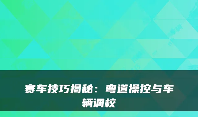 赛车技巧揭秘：弯道操控与车辆调校