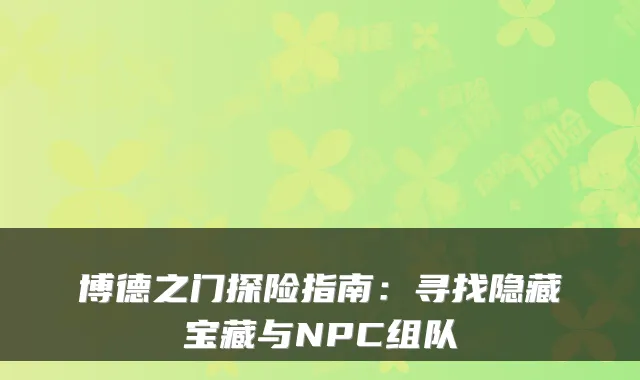 博德之门探险指南：寻找隐藏宝藏与NPC组队