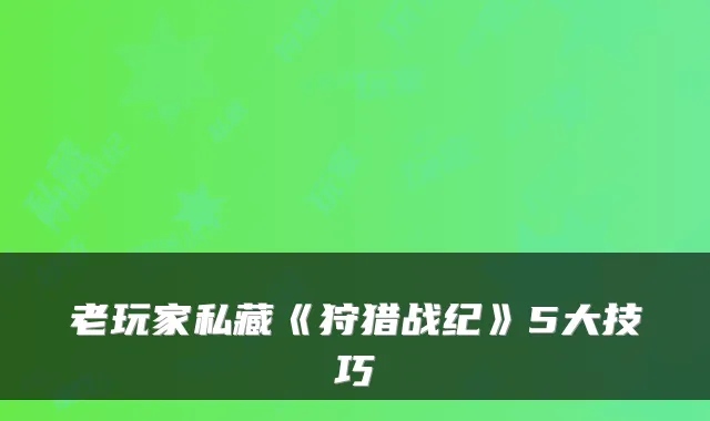 老玩家私藏《狩猎战纪》5大技巧