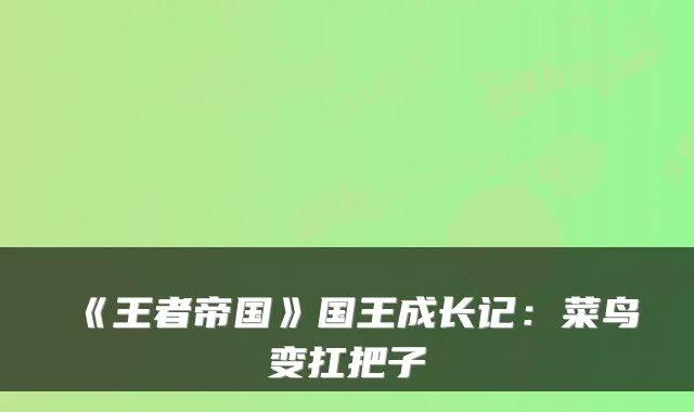 《王者帝国》国王成长记：菜鸟变扛把子