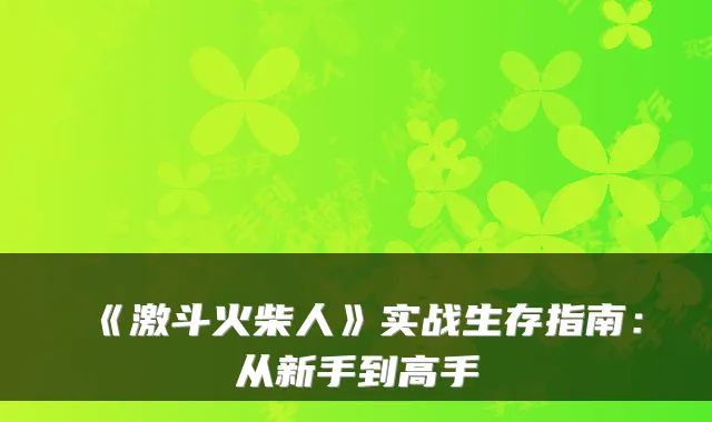 《激斗火柴人》实战生存指南：从新手到高手