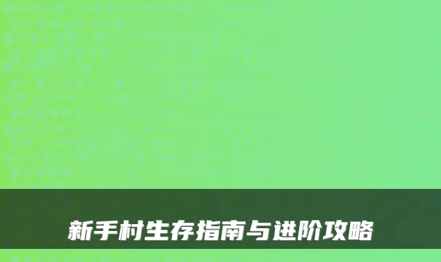 新手村生存指南与进阶攻略