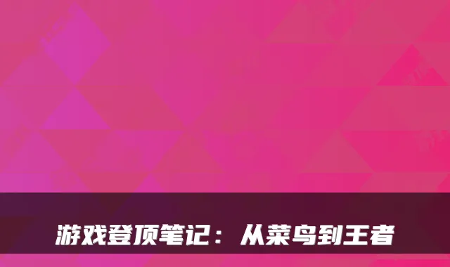 游戏登顶笔记：从菜鸟到王者