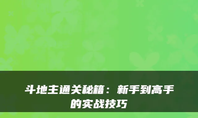 斗地主通关秘籍：新手到高手的实战技巧