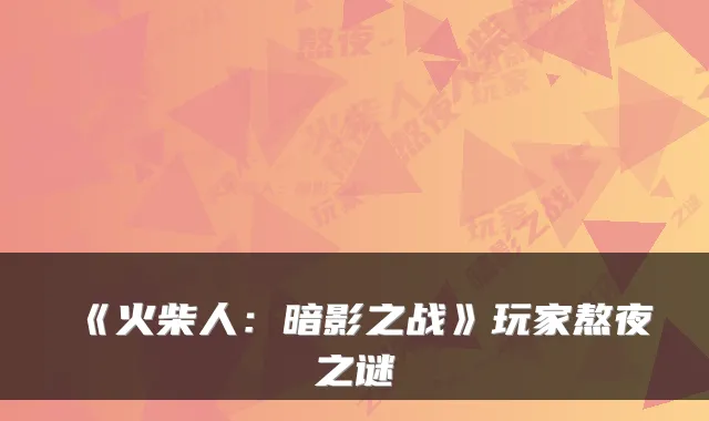 《火柴人：暗影之战》玩家熬夜之谜