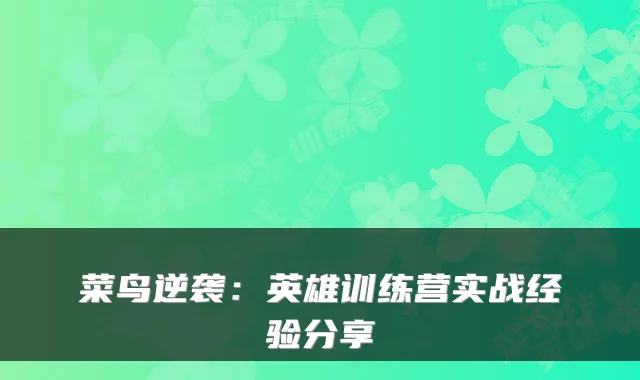 菜鸟逆袭：英雄训练营实战经验分享
