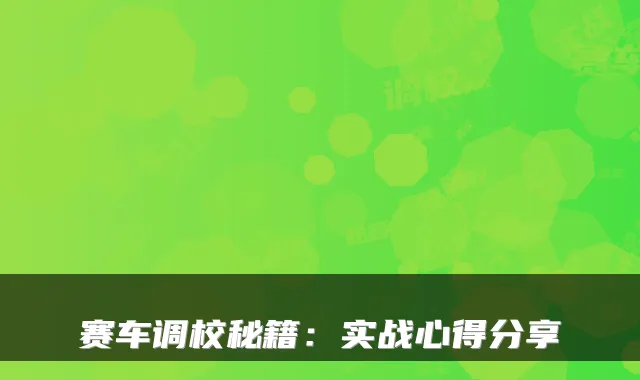 赛车调校秘籍：实战心得分享